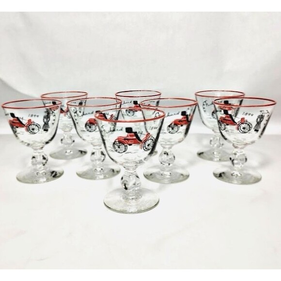 Libbey Other - Set 8 Libbey Packard 1899 Stemmed Cordial Glasses 4" Vintage Automotive